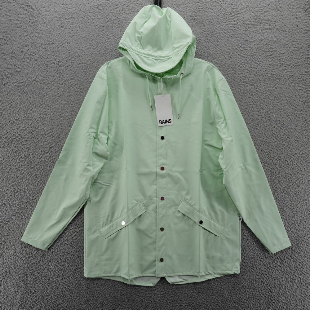 RAINS Unisex Jacket Mineral Green Hooded Raincoat Size Large NEW